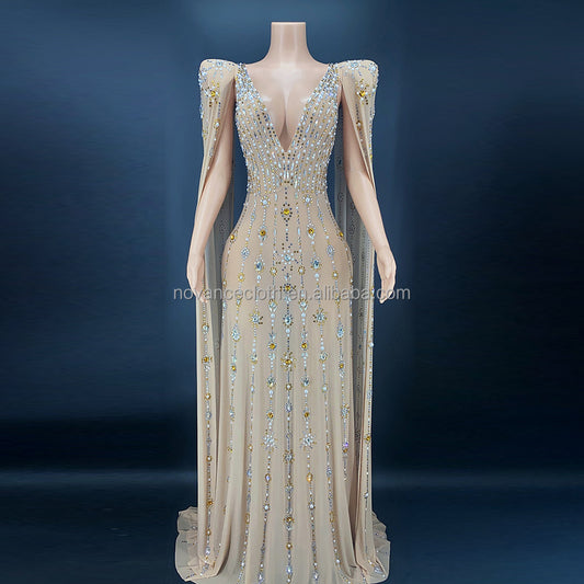 Spring Clothing Crystal Long Diamond Dress Luxury Formal Dresses for Party
