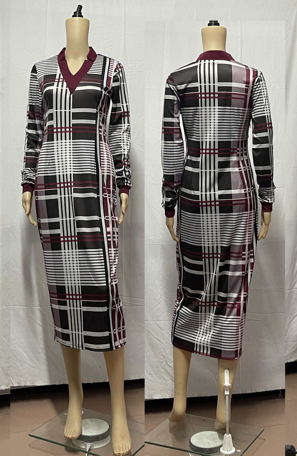 Custom Summer Fall Women V- Neck Pleated Lady Dress With Belt