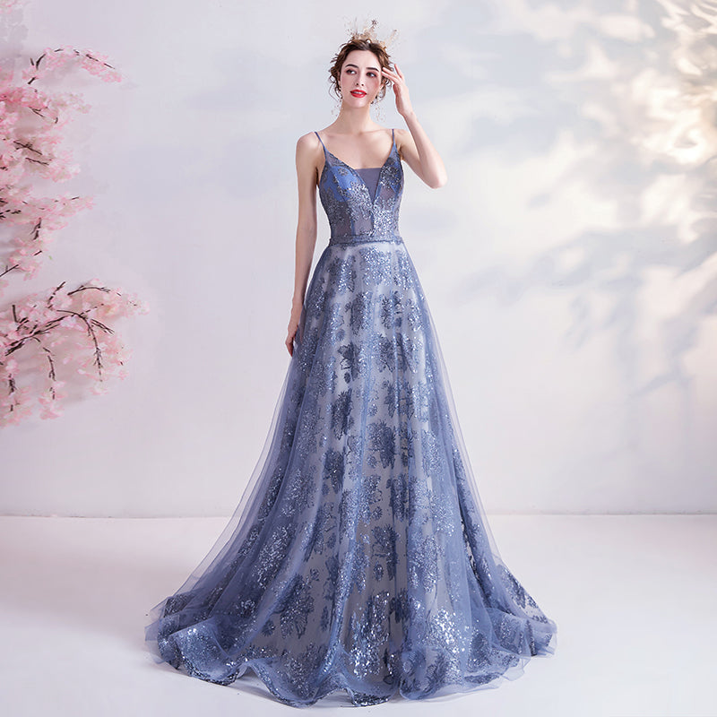 Bright Star Blue Haze Rayon Women Dress Hand Embroidery