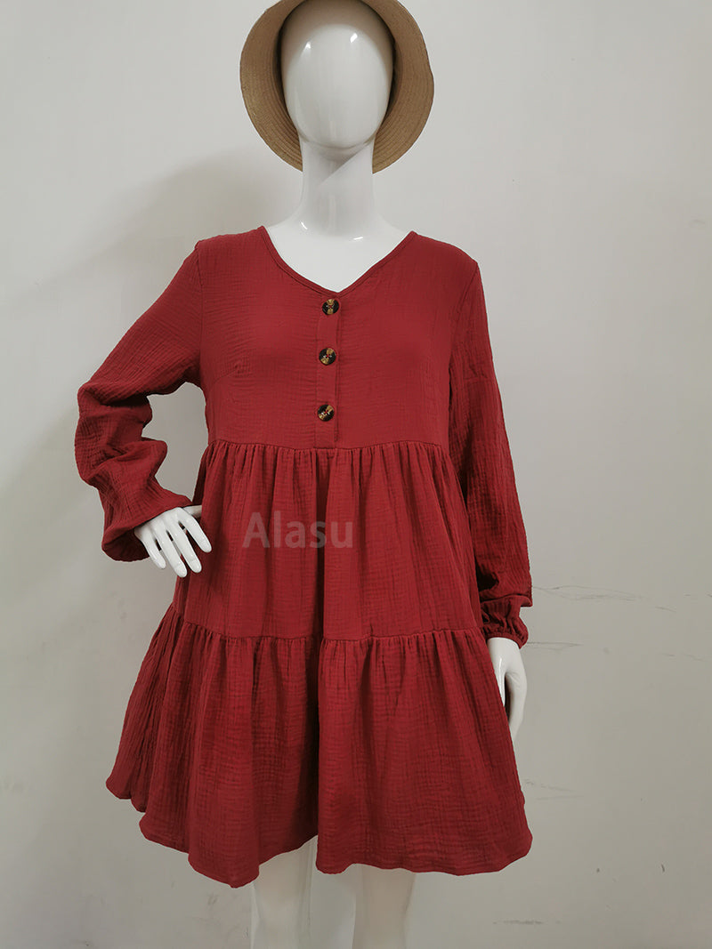 Cotton Long Sleeve Beach Bohemian Dresses Casual Women Spring Beach Summer Dress