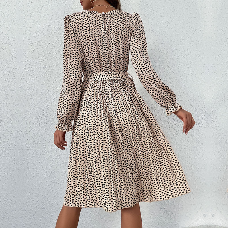 Design Ladies Long Sleeve v Neck Print Women Casual Dress