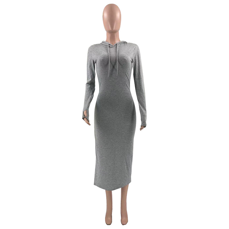 Maxi Styles Casual Full Sleeves Hooded Long High Slit Dress