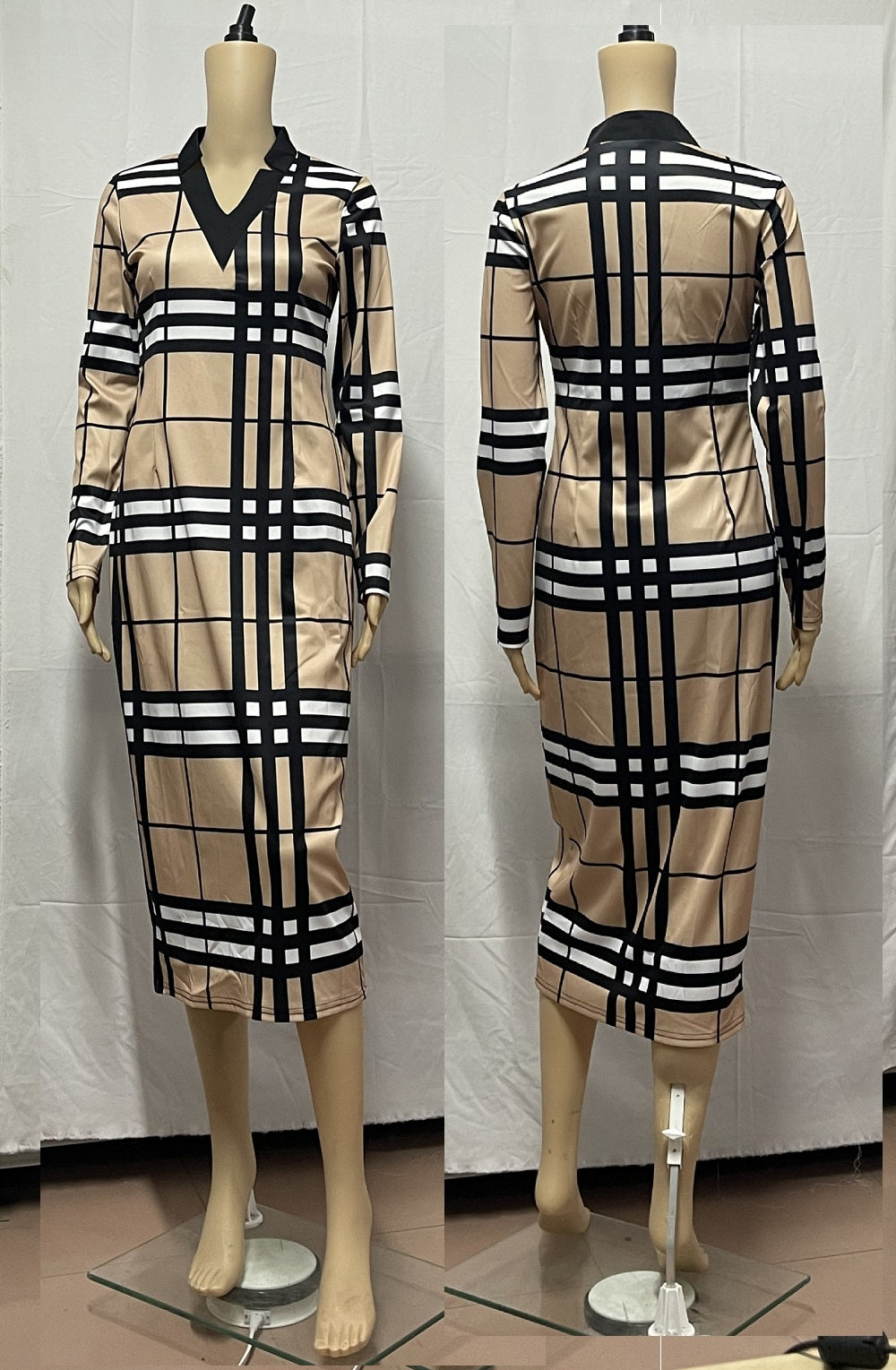 Custom Summer Fall Women V- Neck Pleated Lady Dress With Belt