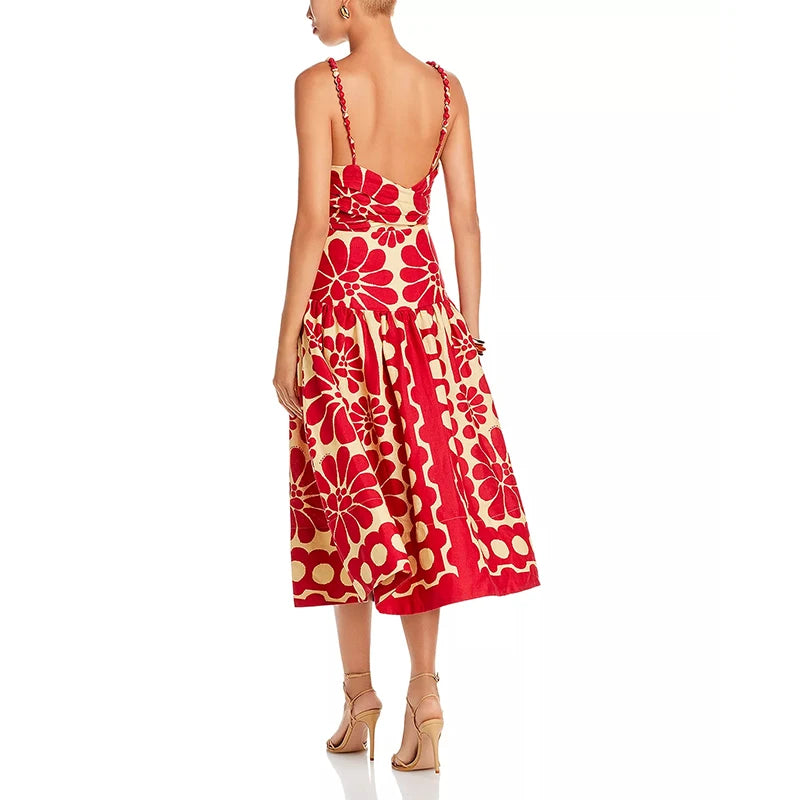 Elegant Party Dress Colorblock Sleeveless High Waist Backless Women Long Dress