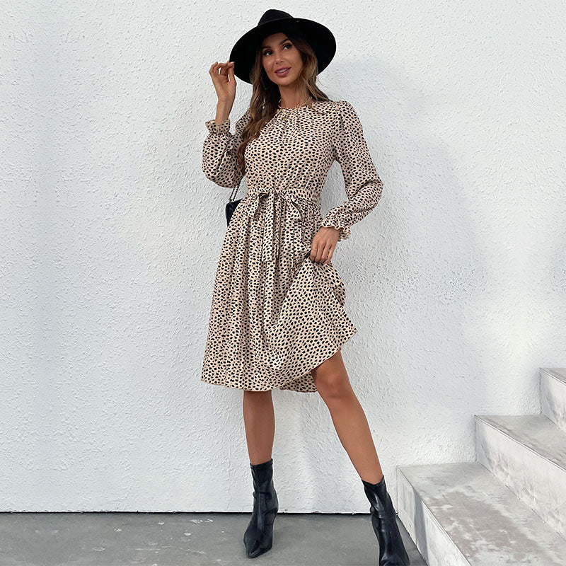 Design Ladies Long Sleeve v Neck Print Women Casual Dress