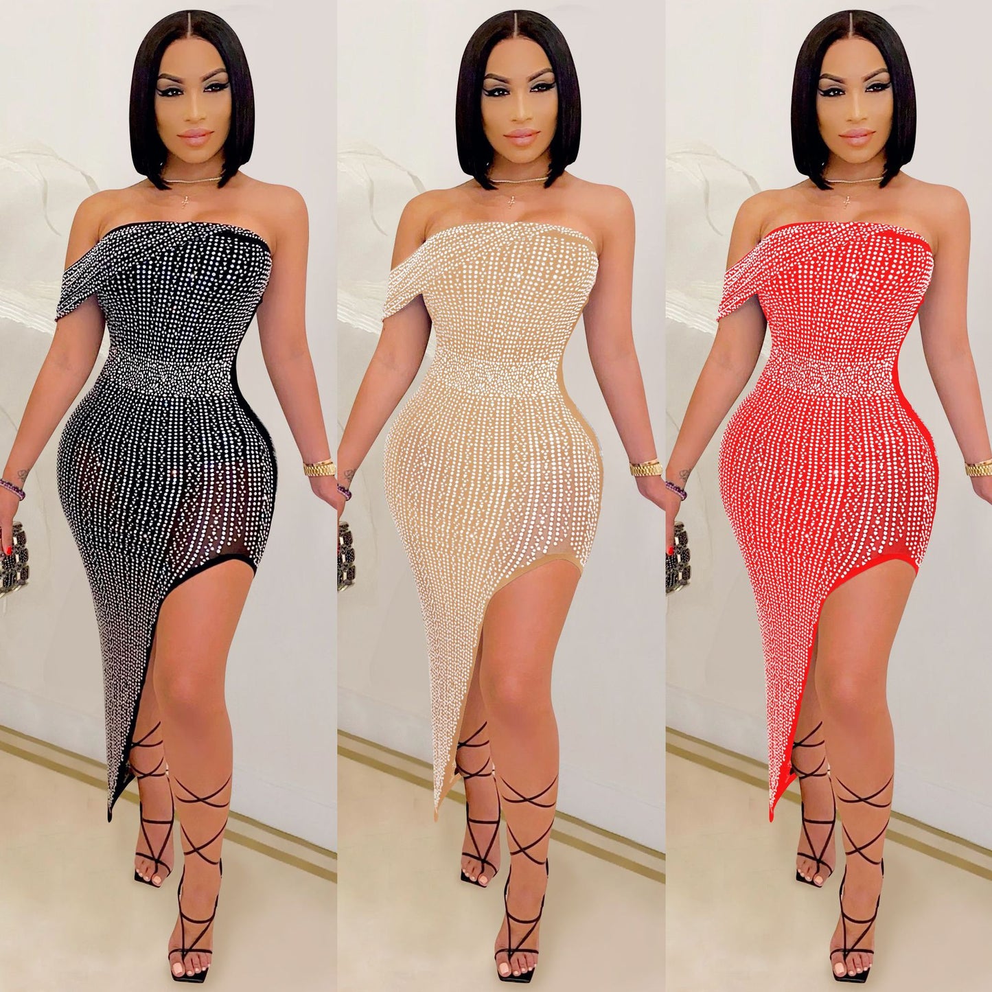 Sexy Irregular Summer Sheer Short Dress