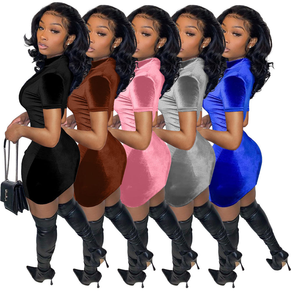 Women Sexy Elegant Dress Sexy Club Night Wear Party v Neck Velvet Velour Dress