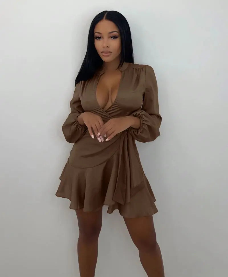 Spring Sexy Dresses V Neck Long Sleeve Ladies Office Dress
