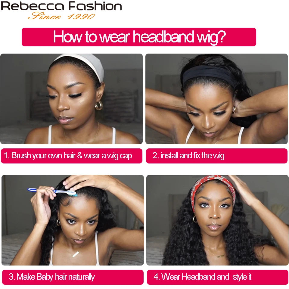 Curly Human Hair Headband Wig 180% Density Glueless Peruvian Kinky Curly Hair