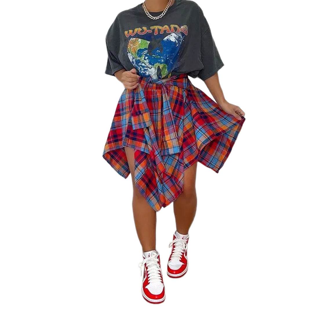 Irregular Shirt Dress Spring Summer Trending Dresses Plaid Skirt Dress
