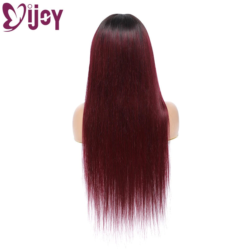 Straight Human Hair Wigs With Bangs/Burgundy Brazilian Remy