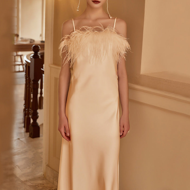 Custom Elegant Evening Party Dress Ostrich Feather Bridal Pajamas