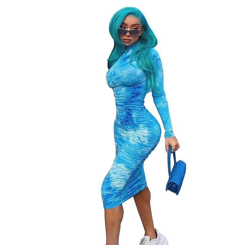 Plus Size Casual Long Sleeve Tie Die Dress