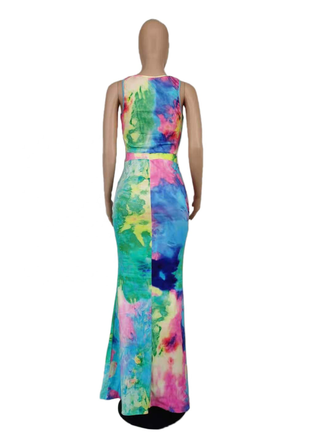 Women High Waist Skirts Outfits for Women Long Sleeveless Set 2 Piece Dress