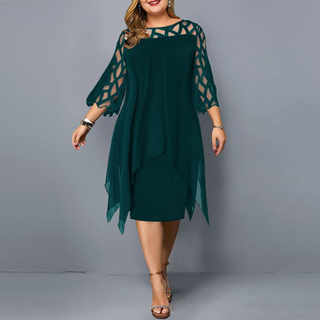Women Lace Splicing Irregular Hem Lace Skirt Casual Long Dress