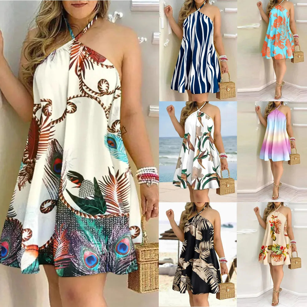 Summer Bohemian Style High Waist Pleated Short Elegant Casual Skirt Dress