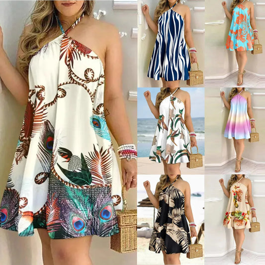 Summer Bohemian Style High Waist Pleated Short Elegant Casual Skirt Dress