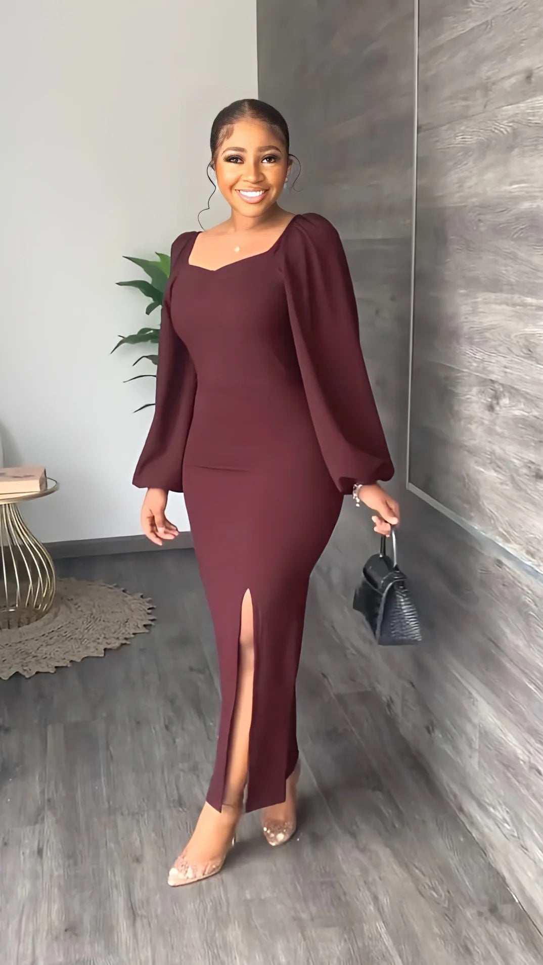 Sexy Backless Split Lantern Sleeve Dress