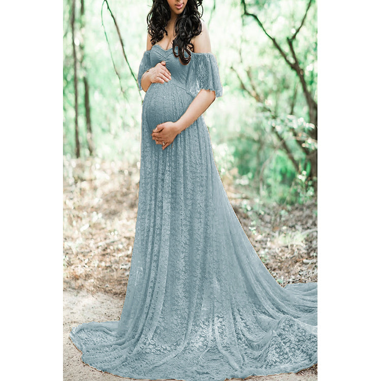 Women Pregnancy Dress Lace Long Strapless Dress