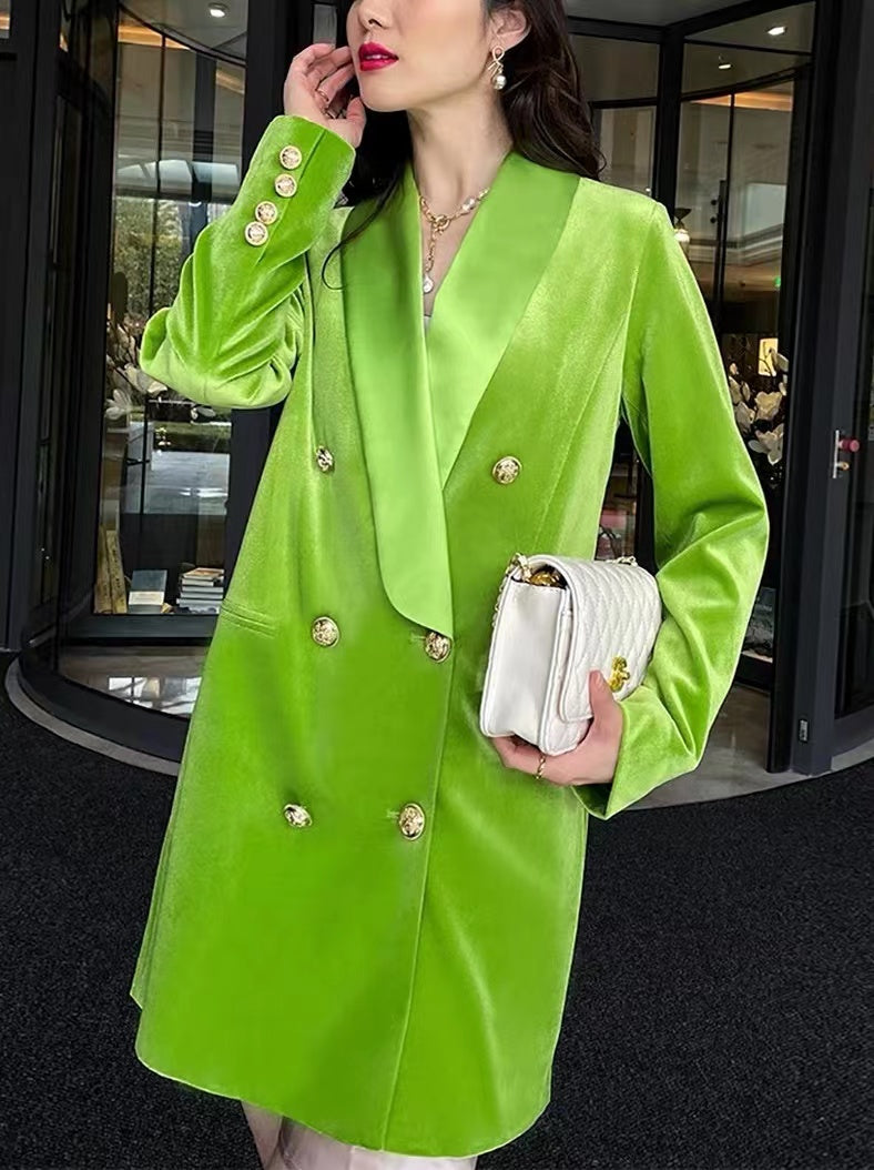 Velvet Green Blazer Dress Women XLong Blazer Ladies Office Fashion