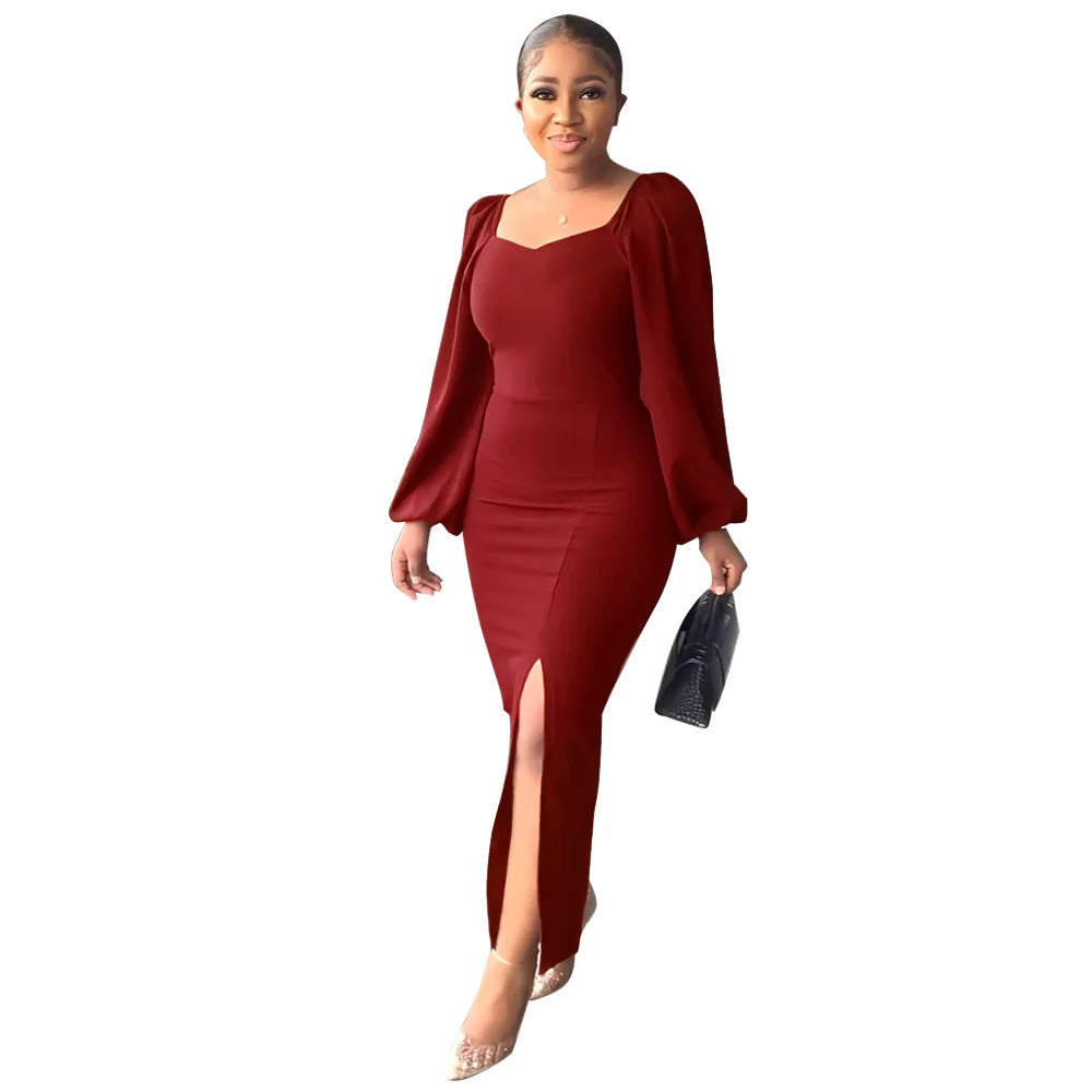 Sexy Backless Split Lantern Sleeve Dress