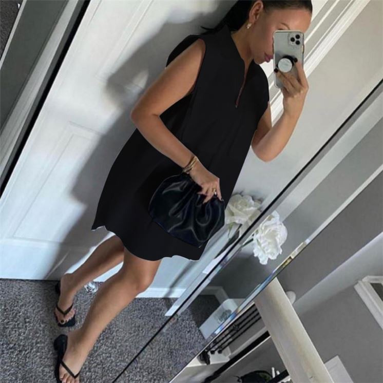 Summer New Sleeveless Pocket Shirt Dress Women Elegant Casual Dress