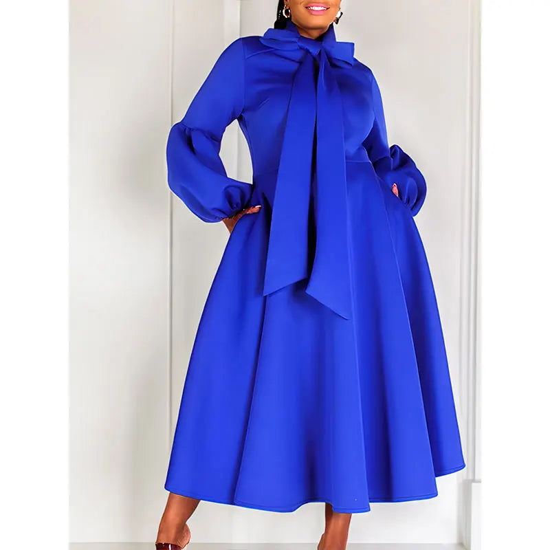Black Women African Bow Neck Formal Party Dress
