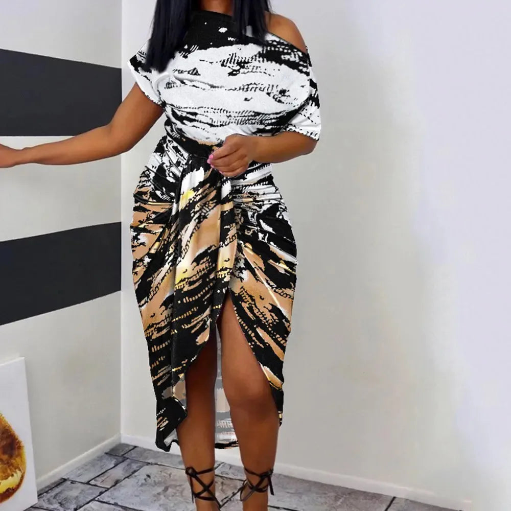 Lady Chiffon Ruffle Maxi Dress Women Printing Elegant Summer Casual Dress