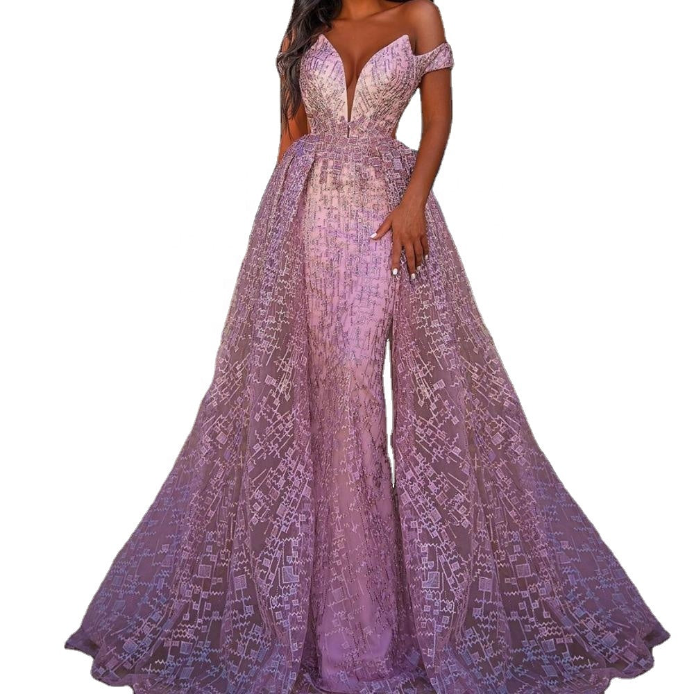 Plus Size Banquet Slim Net Gauze Sequin Evening Dress