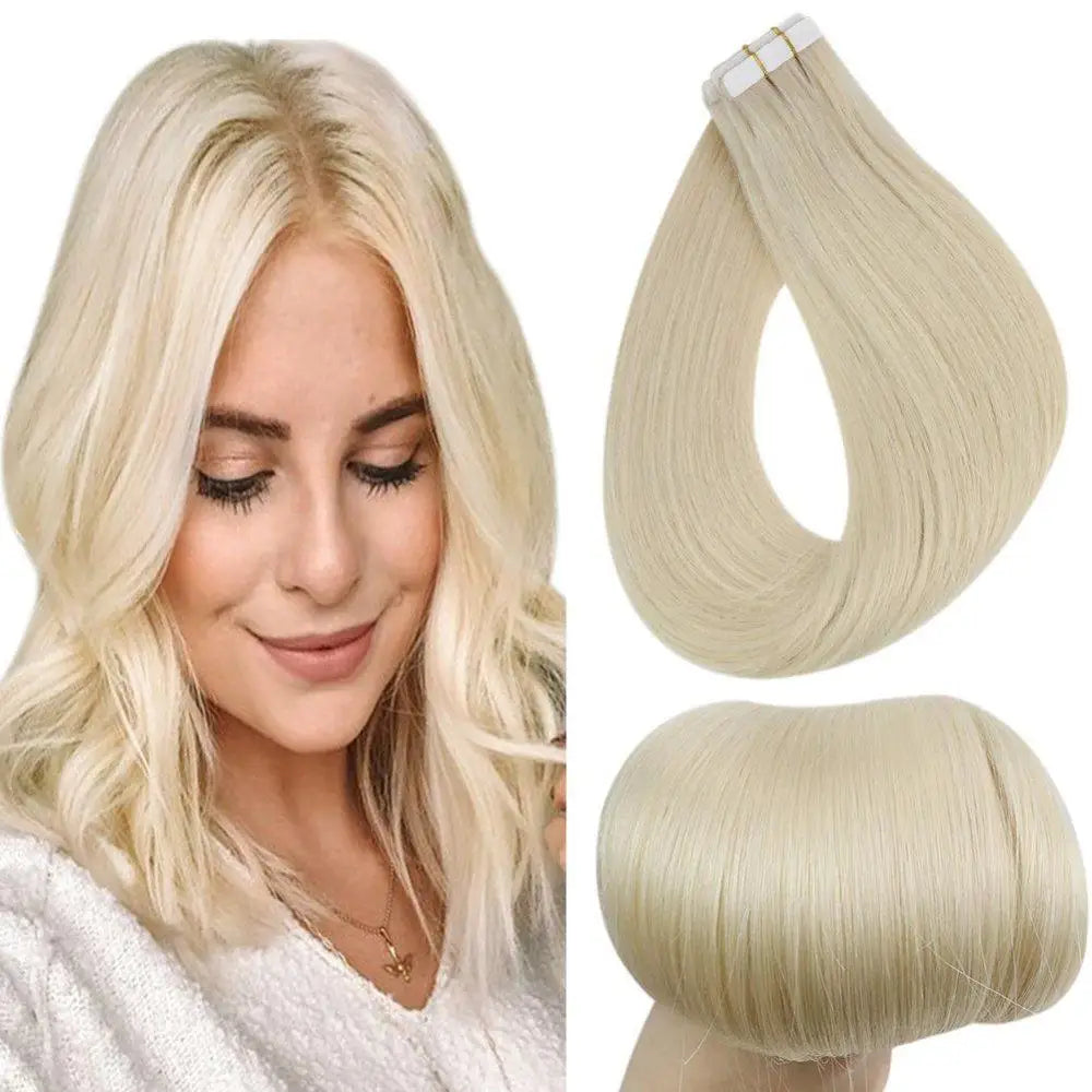 Full Shine Virgin Hand Tied Tape In Adhesives Human Hair Extensions PU Skin Weft Blonde Color Invisible Seamless Injection