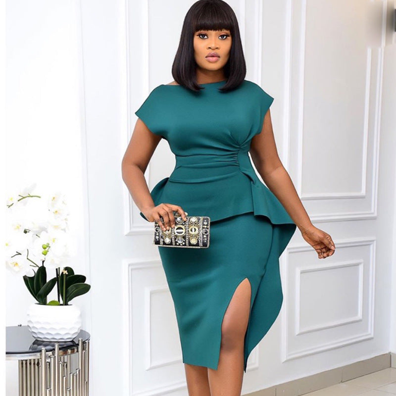 Slimming Sleeveless Slit Ruffled Dress Plus Size Dress
