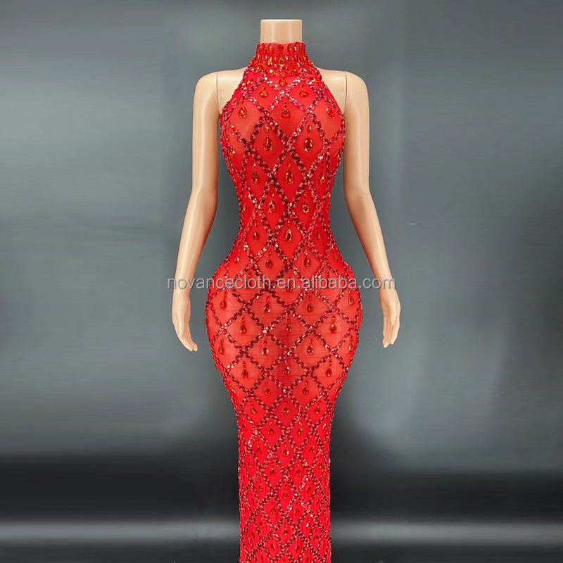 Sparkling Black Diamond Sequin Mesh Backless  Dress