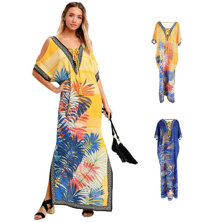 Boho Maxi Dress Printed Floral Fabrics Loose Clothes Dresses Women Lady Elegant