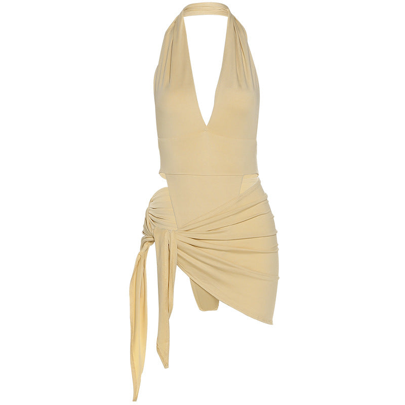 Backless With Bandage Dress Hollow Cut Out Dress Women Apparel Sexy Dresses
