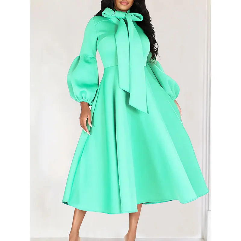 Black Women African Bow Neck Formal Party Dress