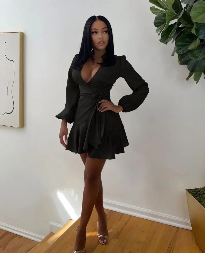 Spring Sexy Dresses V Neck Long Sleeve Ladies Office Dress