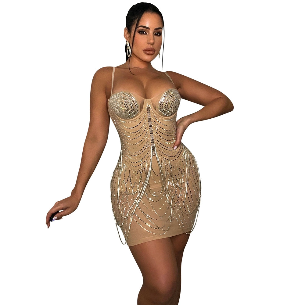 Summer Party Women Evening Elegant Tight Halter Top Sequined Party Dress