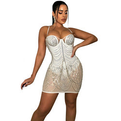 Summer Party Women Evening Elegant Tight Halter Top Sequined Party Dress