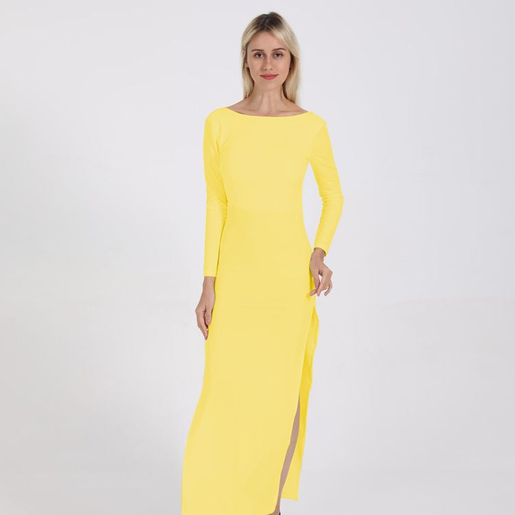 Elegant Backless O-Neck Casual Dress for Ladies Floor-Length Evening Party Dress