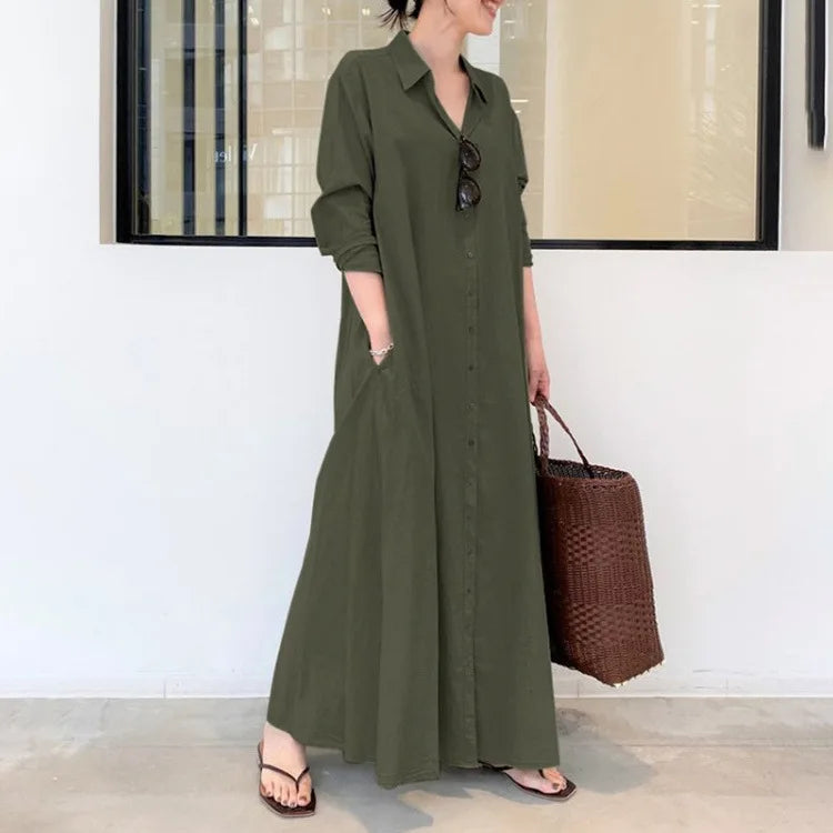 Spring Women Clothing Turn Down Collar Loose Casual Dress