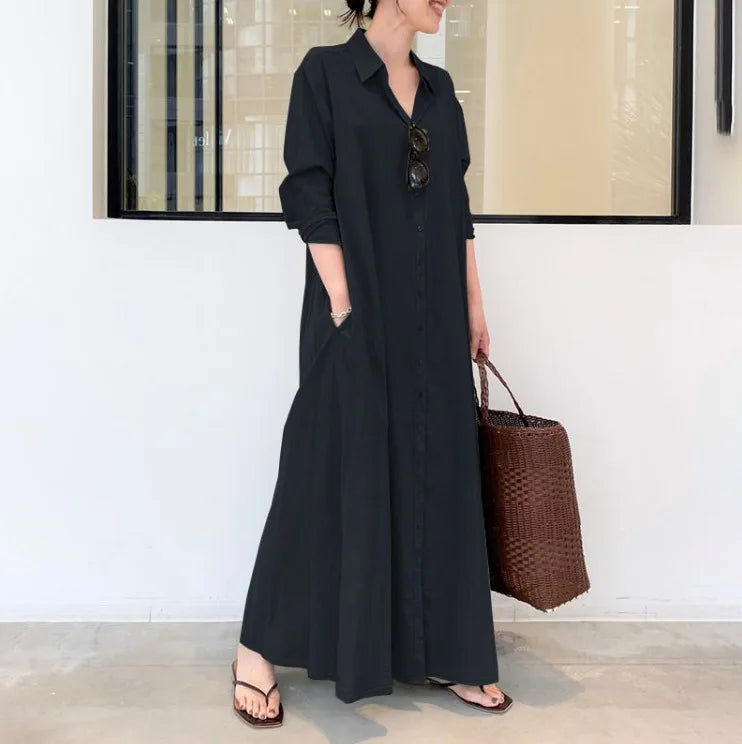 Spring Women Clothing Turn Down Collar Loose Casual Dress