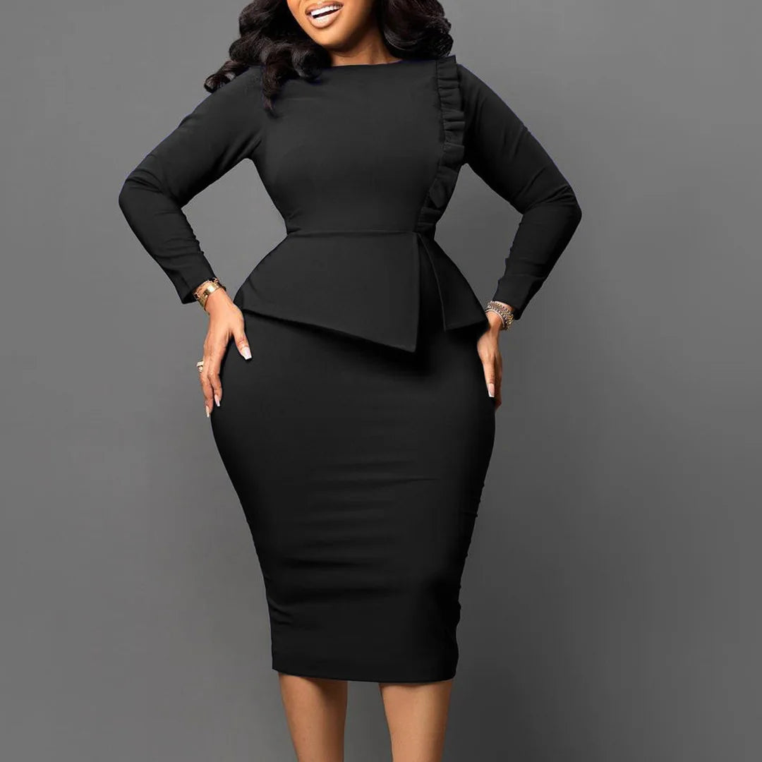 Plus Size Long Sleeve Ladies Office Elegant African Women Fashion Casual Dress
