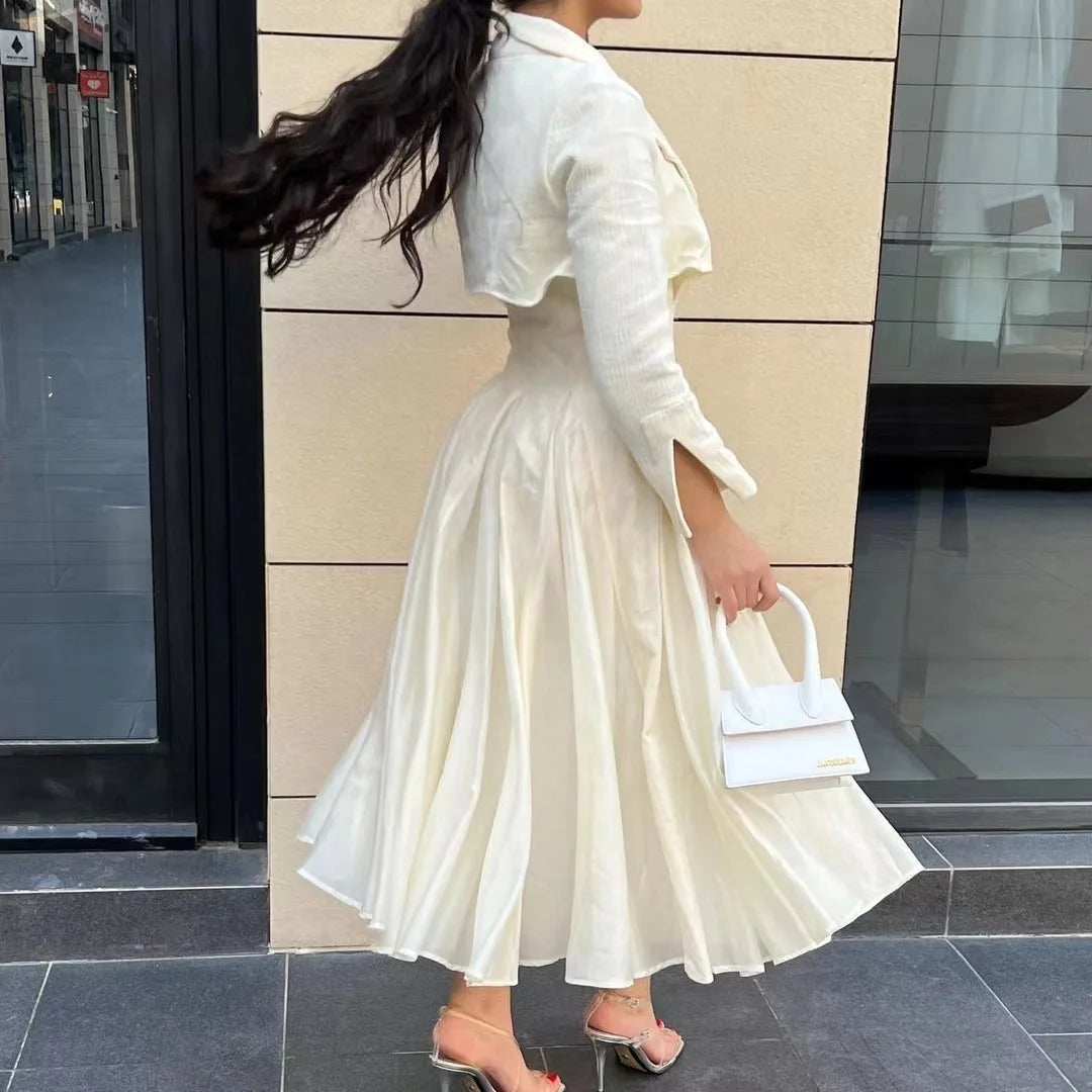 White Jacquard Linen Cotton Dress Coat Long Dresses Maxi Casual Dress Women