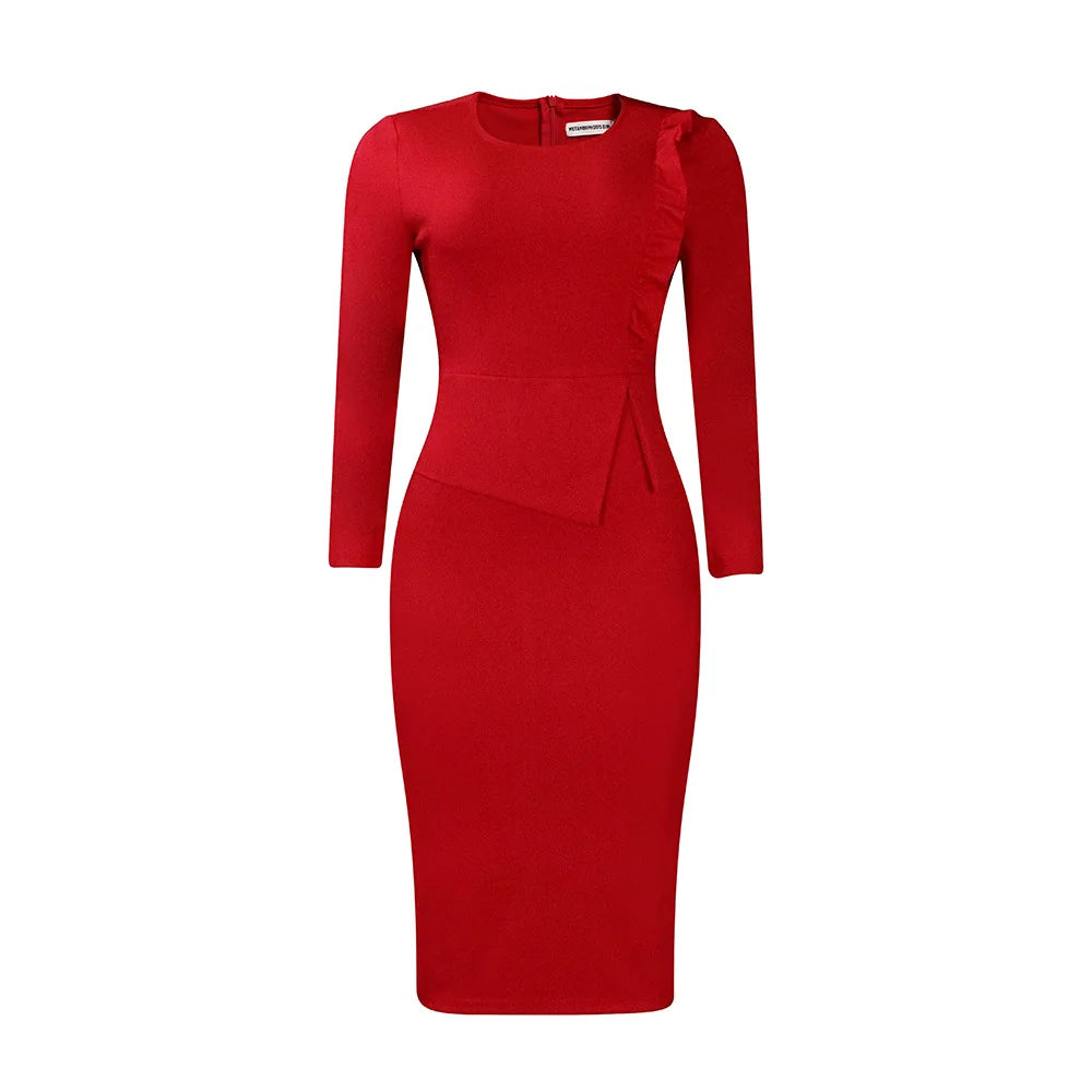 Plus Size Long Sleeve Ladies Office Elegant African Women Fashion Casual Dress