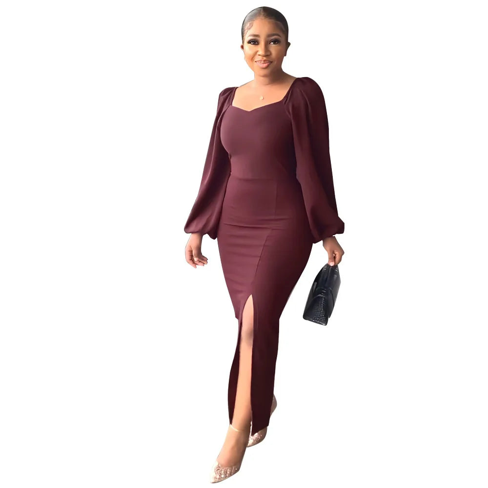 Sexy Backless Split Lantern Sleeve Dress