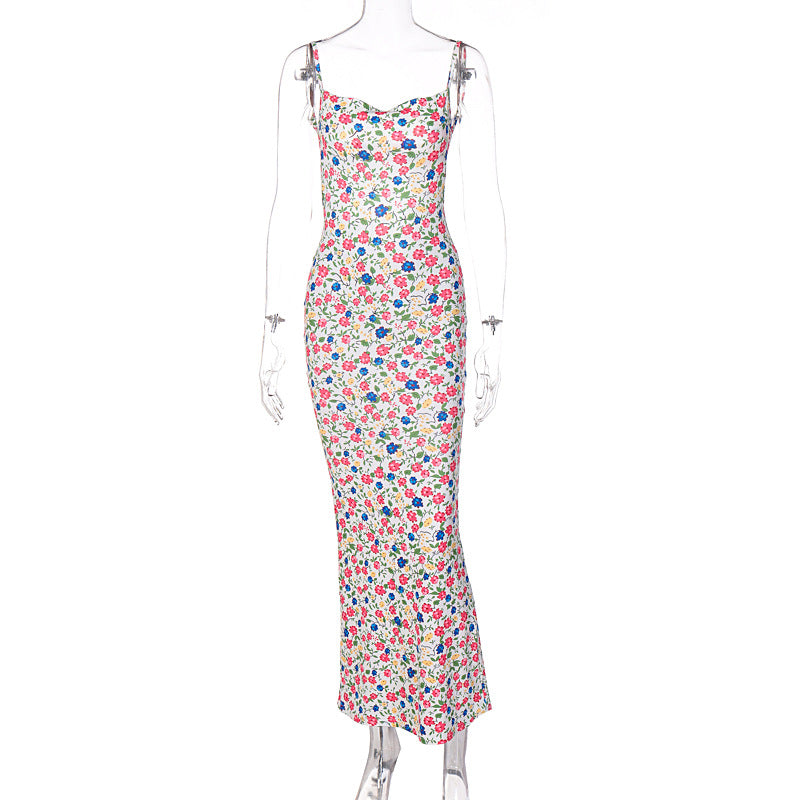 Women Summer Strap Dress Backless Floral Long Maxi Casual Dress