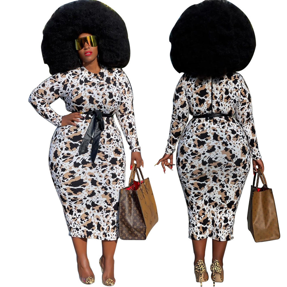 Leopard Print Women's Dresses Office Wear Plus Size Church Dress Plus Size