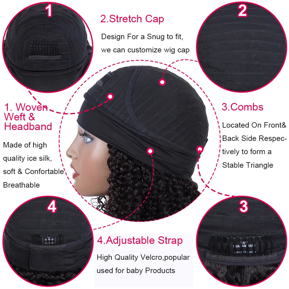 Curly Human Hair Headband Wig 180% Density Glueless Peruvian Kinky Curly Hair