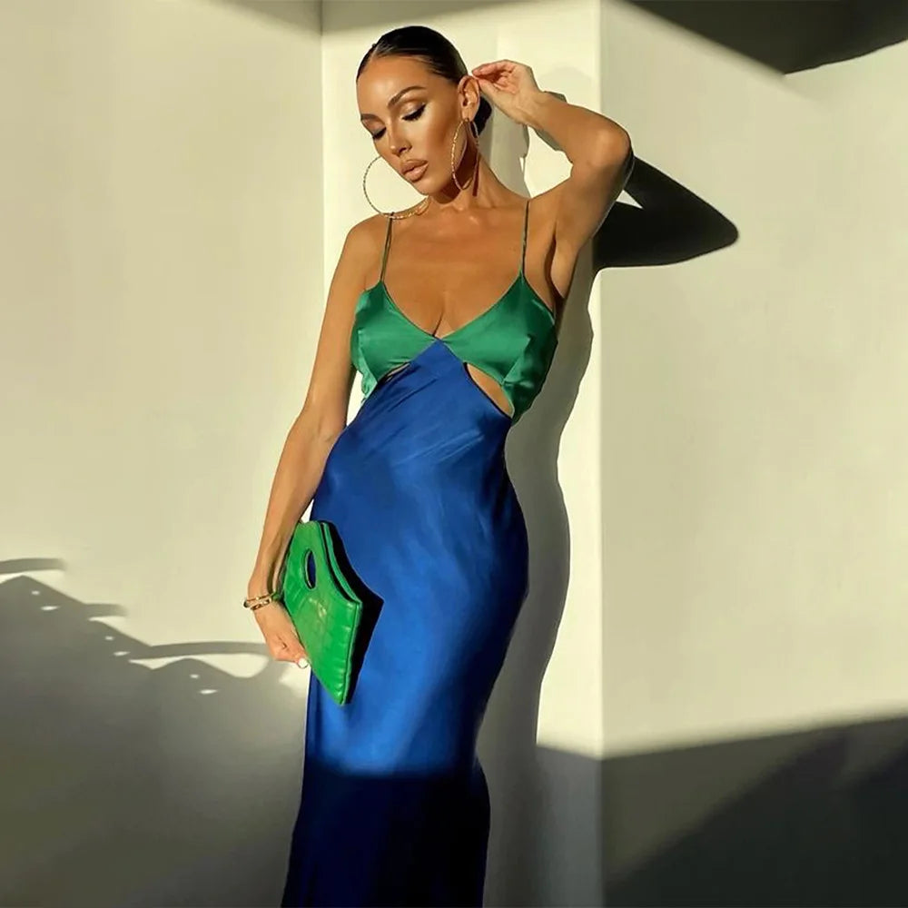 Women Vacation Beach Summer Dress Strap v Neck Cut Out Twist Long Casual Dress