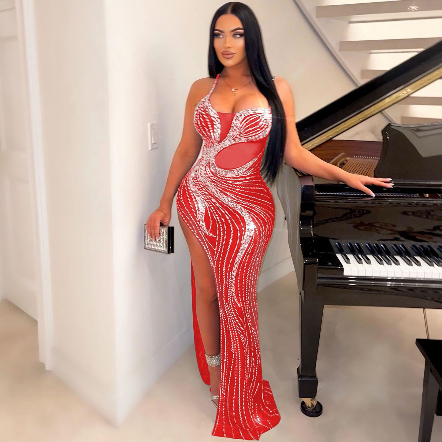 Ladies Slip Sexy Nightclub Party Cutout Casual Backless Slim Wrapped  Dress